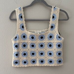 Sunflower Crochet Top in Cream and Blue Size‎ Small by Rebellion Again